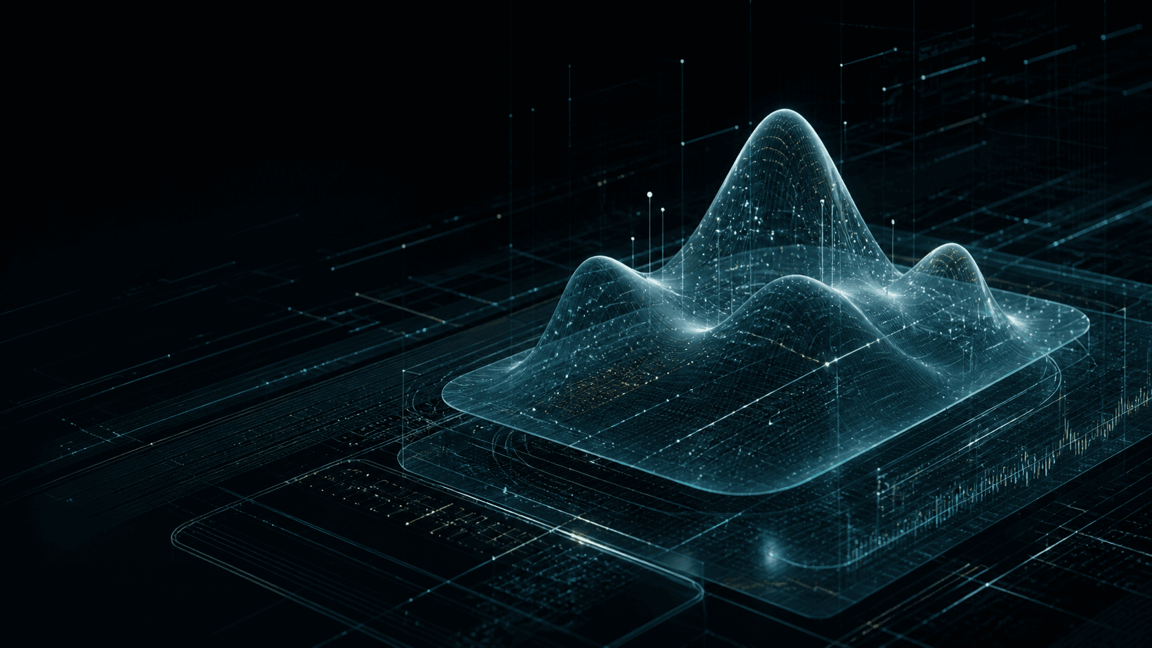 Abstract quantum analytics surface with live telemetry traces